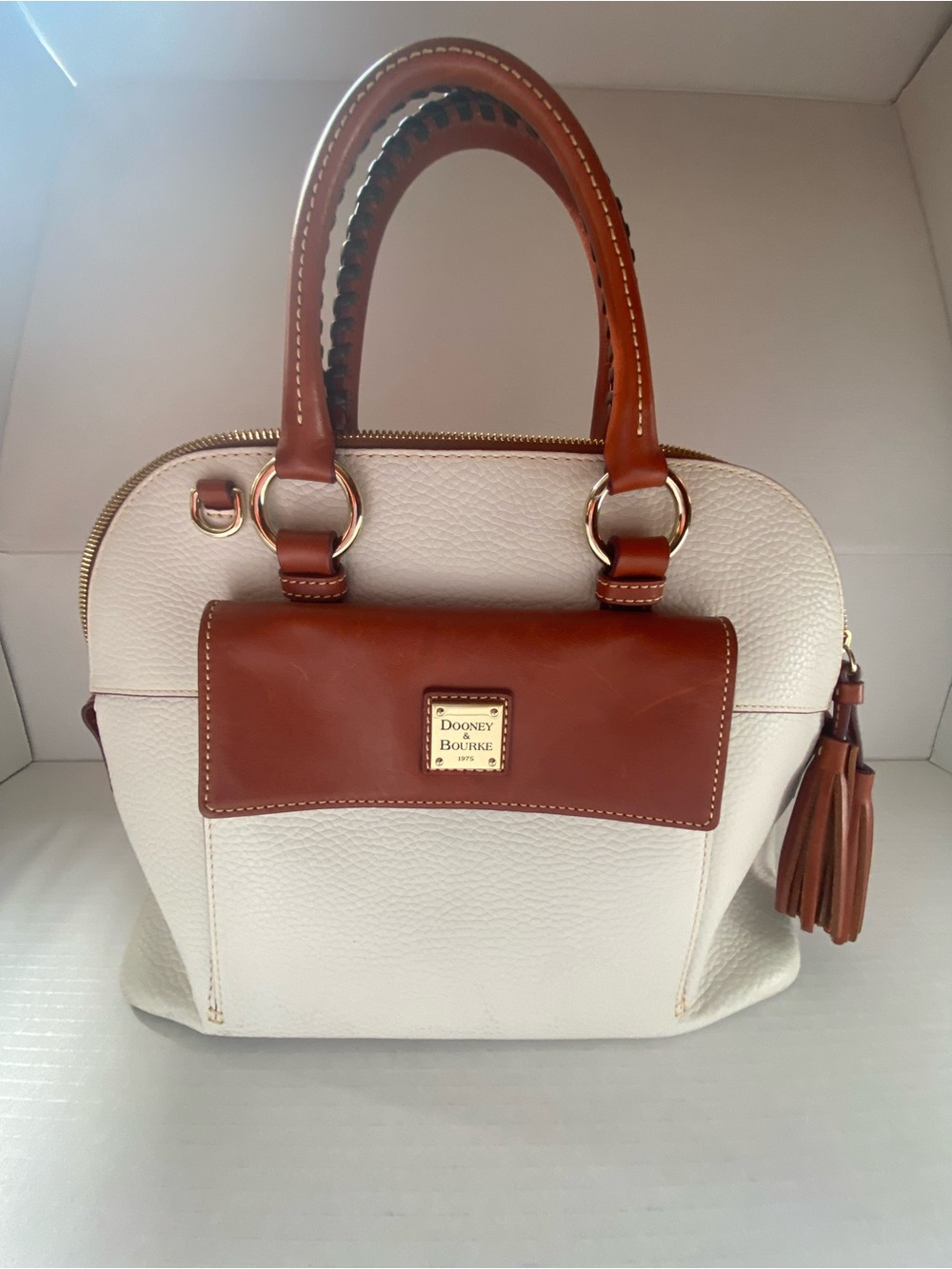 Dooney & Bourke "Aubrey Satchel", Bone/Cognac, Excellent Condition, $95.00 - Picture 2 of 7
